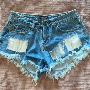Distressed Jean Shorts with Chains